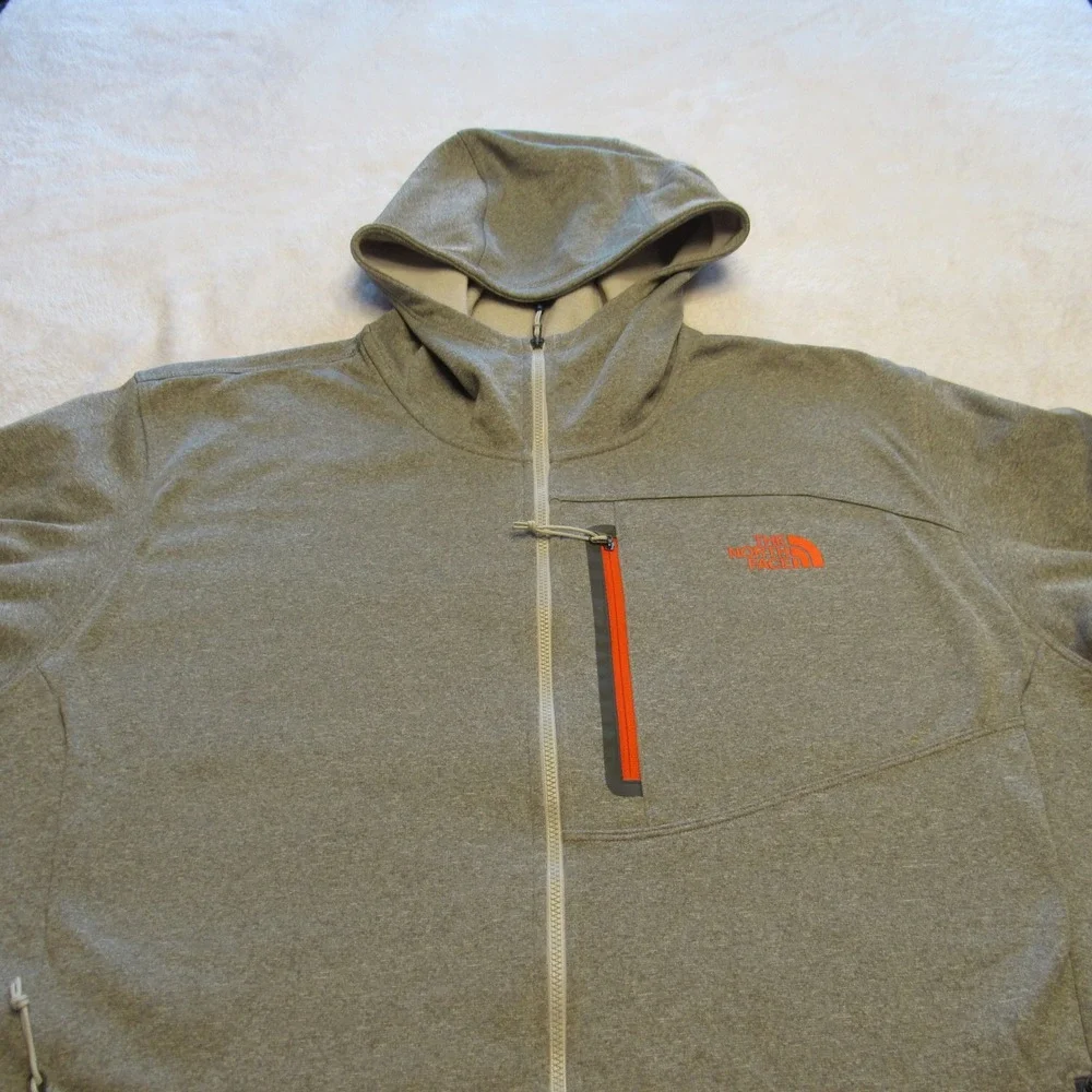 The North Face Full Zip Hoodie Mens XXL Gray Orange Logo Activewear